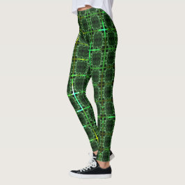 "Aged green chess", geelgroen of chroomrooster Leggings