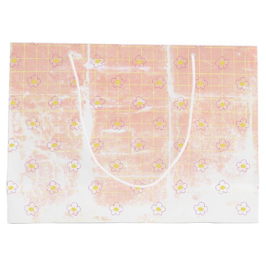 Aged Grunge Pastel Texture Tiny Daisies Flowers. Groot Cadeauzakje (Achterkant)