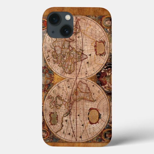 Aged Henricus Hondius' 1630 AD Old Wereldkaart Case-Mate iPhone Case (Achterkant)
