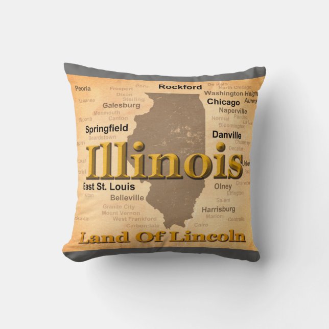 Aged Illinois State Pride Map Silhouette Kussen (Voorkant)