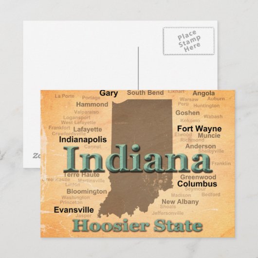 Aged Indiana State Pride Map Silhouette Briefkaart (Voorkant / Achterkant)