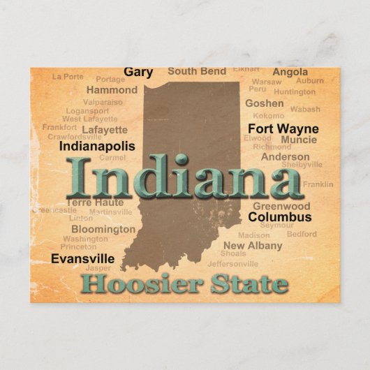 Aged Indiana State Pride Map Silhouette Briefkaart (Voorkant)