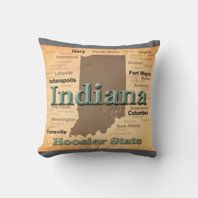 Aged Indiana State Pride Map Silhouette Kussen (Voorkant)