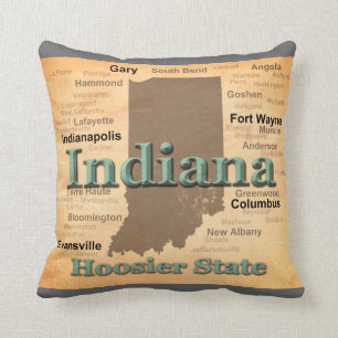 Aged Indiana State Pride Map Silhouette Kussen