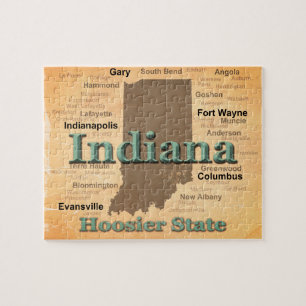 Aged Indiana State Pride Map Silhouette Legpuzzel