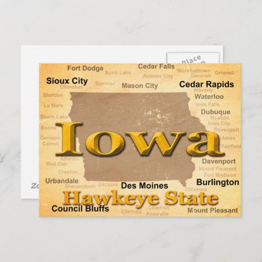 Aged Iowa State Pride Map Silhouette Briefkaart (Voorkant / Achterkant)