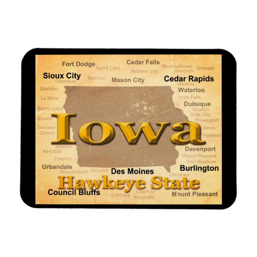 Aged Iowa State Pride Map Silhouette Magneet (Horizontaal)