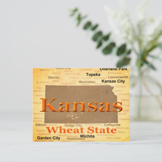 Aged Kansas State Pride Map Silhouette Briefkaart (Staand voorkant)