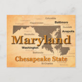 Aged Maryland State Pride Map Silhouette Briefkaart (Voorkant)