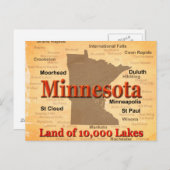 Aged Minnesota State Pride Map Briefkaart (Voorkant / Achterkant)