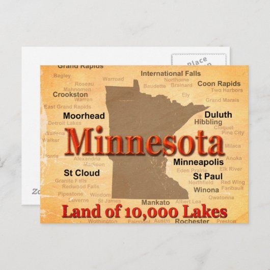 Aged Minnesota State Pride Map Briefkaart (Voorkant / Achterkant)