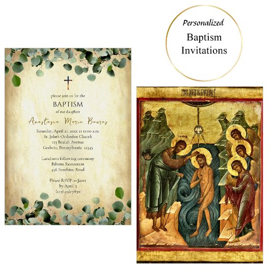 Aged Parchment and Eucalyptus Orthodox Baptism    Kaart