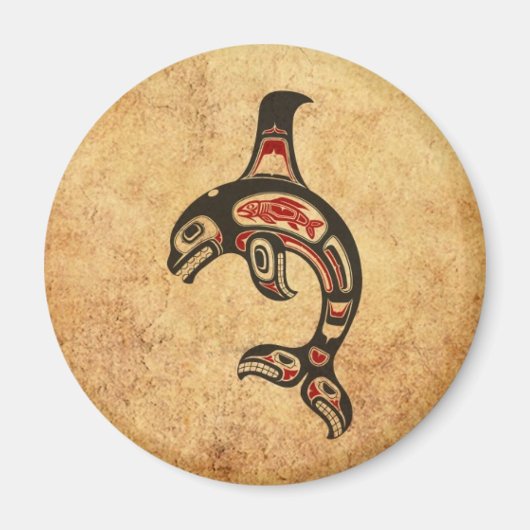 Aged Red en Black Haida Spirit Killer Whale Magneet (Voorkant)