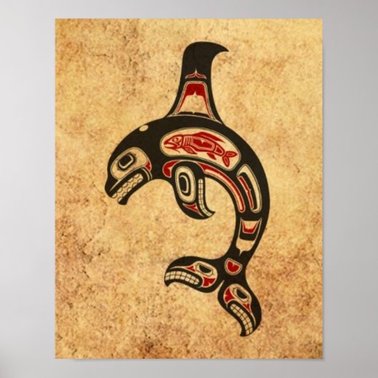 Aged Red en Black Haida Spirit Killer Whale Poster (Voorkant)
