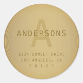 Aged Retro Kijk Monogram en Adres Ronde Sticker