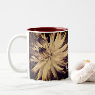 Aged Sepia Dahlia Flower Personalized Tweekleurige Koffiemok