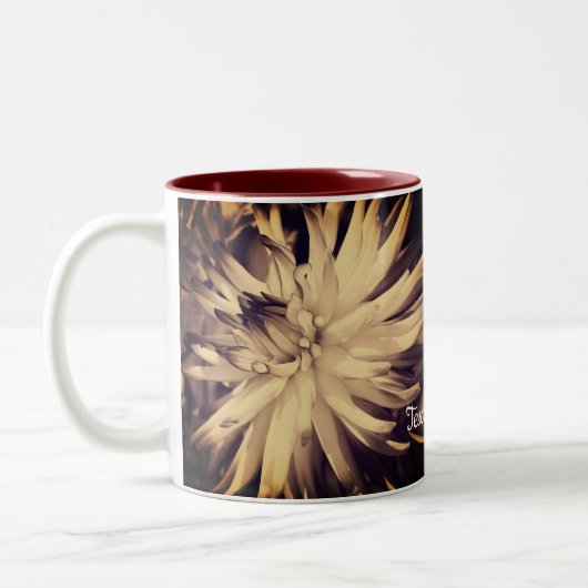 Aged Sepia Dahlia Flower Personalized Tweekleurige Koffiemok (Links)