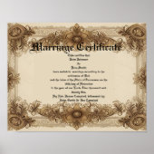 Aged Sepia Vintage  Marriage Certificate Poster (Voorkant)
