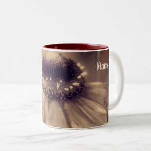 Aged Sepia Zinnia Flower Personalized Tweekleurige Koffiemok