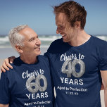 Aged to Perfection 40th Birthday T-Shirt<br><div class="desc">Custom blauw en zilver veertigste verjaardag t-shirt met veertig zilveren hellium ballonnen,  het gezegde "cheers to 40 years",  "aged to perfection",  en de datum.</div>