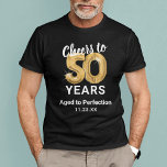 Aged to Perfection 50th Birthday T-Shirt<br><div class="desc">Trendy zwart en goud vijftigjarig T-shirt met zestig gouden hellium ballonnen,  het gezegde "proost tot 50 jaar",  "age to perfection" en de datum.</div>