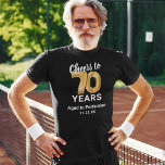 Aged to Perfection 70th Birthday T-Shirt<br><div class="desc">Custom zwart en goud zeventigste verjaardag t-shirt met zeventig gouden hellium ballonnen,  het gezegde "proost tot 70 jaar",  "age to perfection",  en de datum.</div>