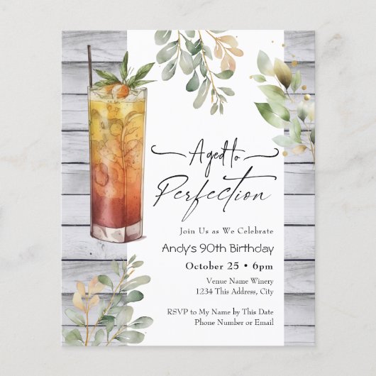 Aged to Perfection Floral 90th Verjaardag Uitnodig (Voorkant)