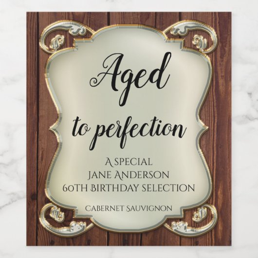 Aged to Perfection Goud Hout Verjaardag Wijn Label Wijn Etiket (Enkel label)