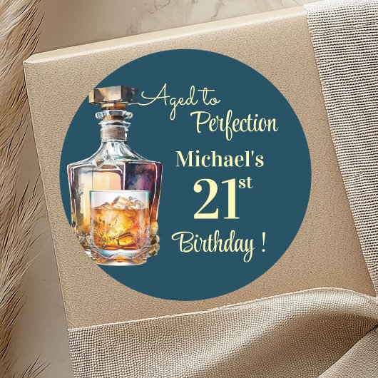 Aged to Perfection Men 21st Whiskey Birthday Ronde Sticker