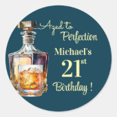 Aged to Perfection Men 21st Whiskey Birthday Ronde Sticker (Voorkant)