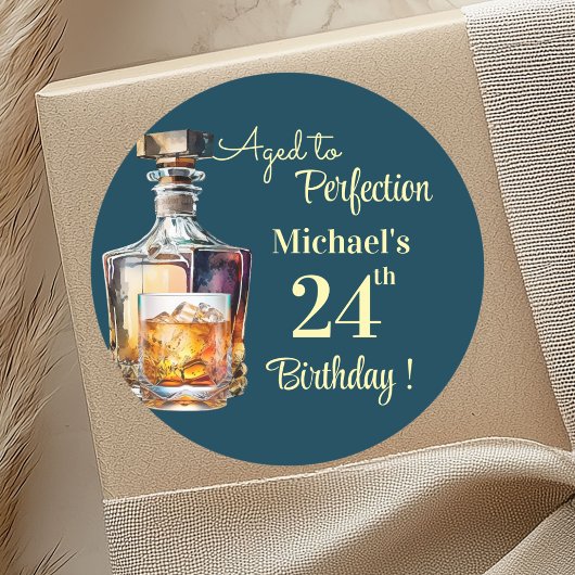 Aged to Perfection Men 24th Whiskey Birthday Ronde Sticker