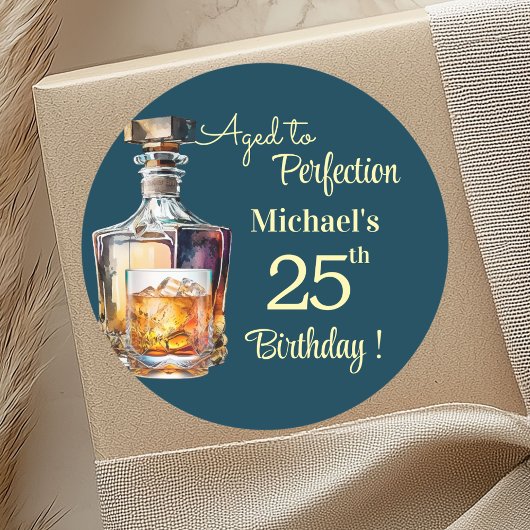 Aged to Perfection Men 25th Whiskey Birthday Ronde Sticker