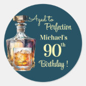 Aged to Perfection Men 90th Whiskey Birthday Ronde Sticker (Voorkant)
