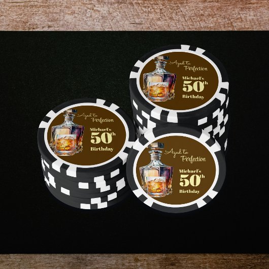 Aged to Perfection Men's 50th Whiskey Birthday  Poker Chips