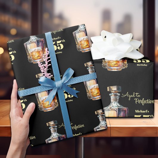 Aged to Perfection Men's 55th Whiskey Birthday  Cadeaupapier