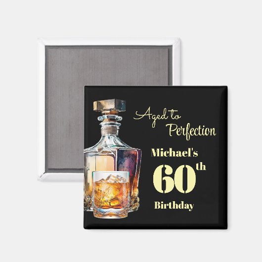 Aged to Perfection Men's 60th Whiskey Birthday  Magneet (Voorkant / Achterkant)