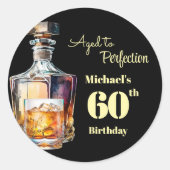 Aged to Perfection Men's 60th Whiskey Birthday  Ronde Sticker (Voorkant)
