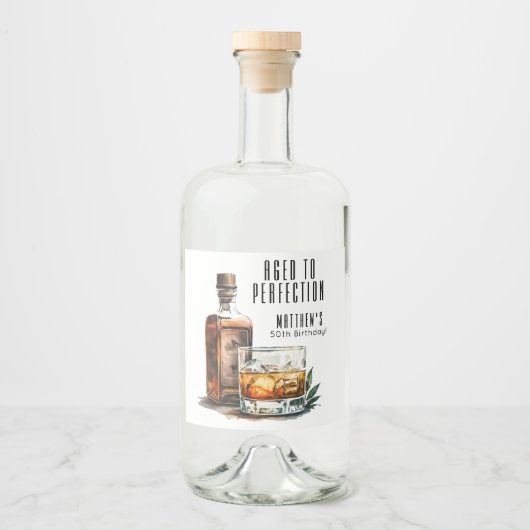 Aged To Perfection Men's Birthday Whiskey Likeurfles Etiket (Voorkant)