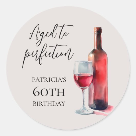 Aged to Perfection Red Wine 60th Birthday Party Ronde Sticker (Voorkant)