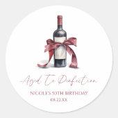 Aged To Perfection Red Wine Bow Birthday Party Ronde Sticker (Voorkant)