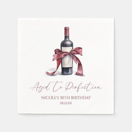 Aged To Perfection Red Wine Bow Birthday Party Servet (Voorkant)