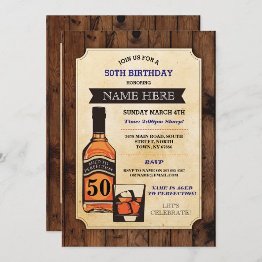 Aged to Perfection Verjaardag Whisky Uitnodigingen (Voorkant / Achterkant)