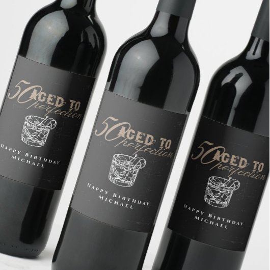 Aged to Perfection Whiskey 50th Birthday Party Wijn Etiket