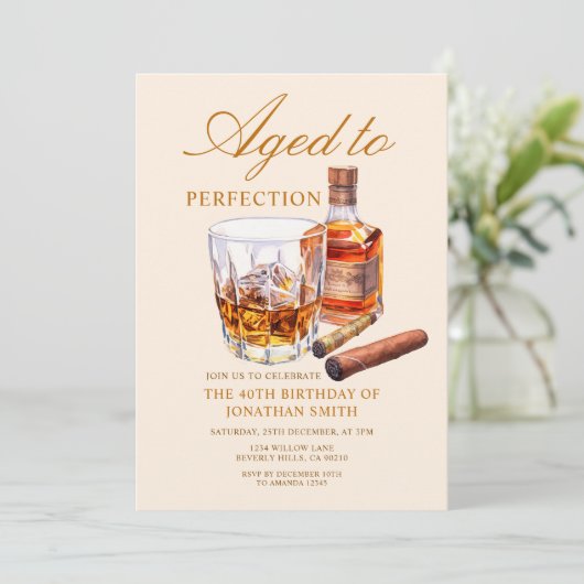 Aged to Perfection Whiskey Adult Birthday Party Kaart (Staand voorkant)