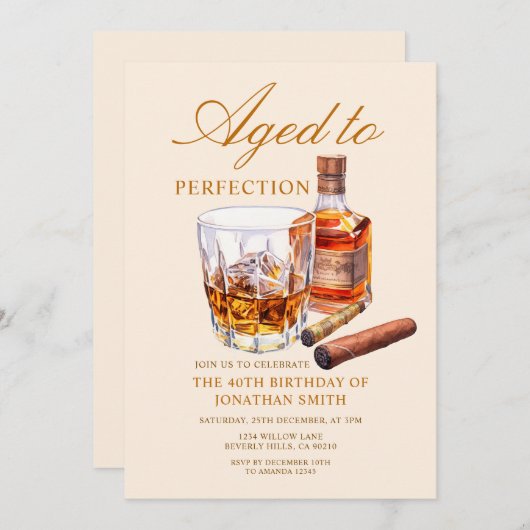 Aged to Perfection Whiskey Adult Birthday Party Kaart (Voorkant / Achterkant)