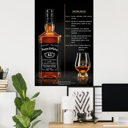 Aged to Perfection Whiskey Bottle Custom Birthday Poster (Thuiskantoor)
