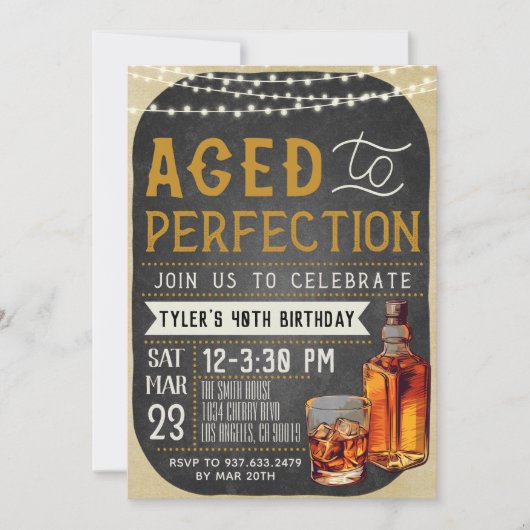 Aged to Perfection Whiskey Verjaardag Uitnodiging (Voorkant)