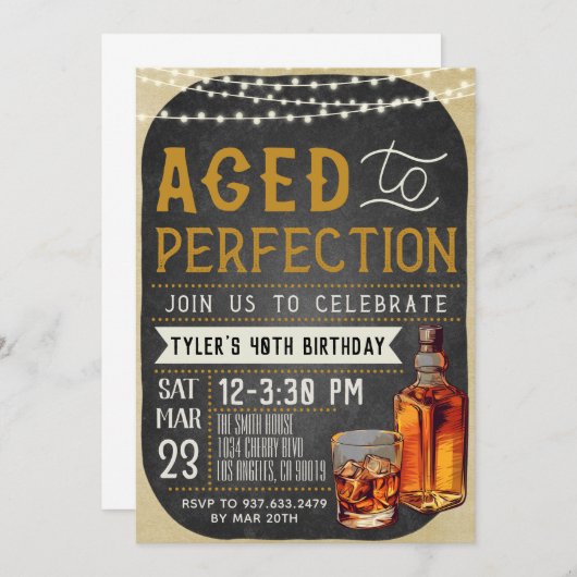 Aged to Perfection Whiskey Verjaardag Uitnodiging (Voorkant / Achterkant)