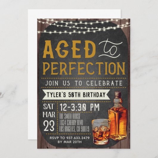 Aged to Perfection Whiskey Verjaardag Uitnodiging (Voorkant / Achterkant)