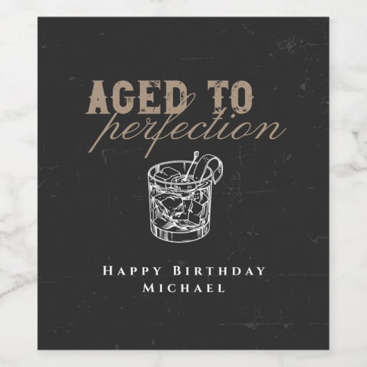 Aged to Perfection Whiskey Verjaardagsfeest Wijn Etiket (Enkel label)